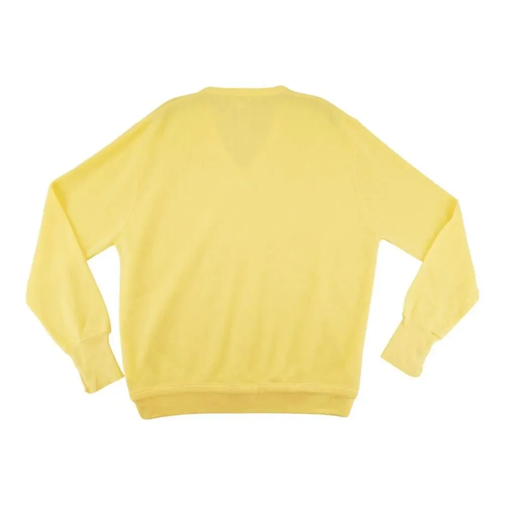 Vintage 70s 80s Izod Lacoste Yellow V-Neck Sweater Orlon Acrylic Made in USA L - Picture 2 of 3